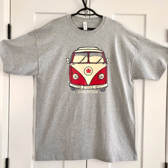 Canada, Camper Van, Always Exploring, Red, Maple Leaf, T Shirt, NEW, Mens, XL - Picture 1 of 7